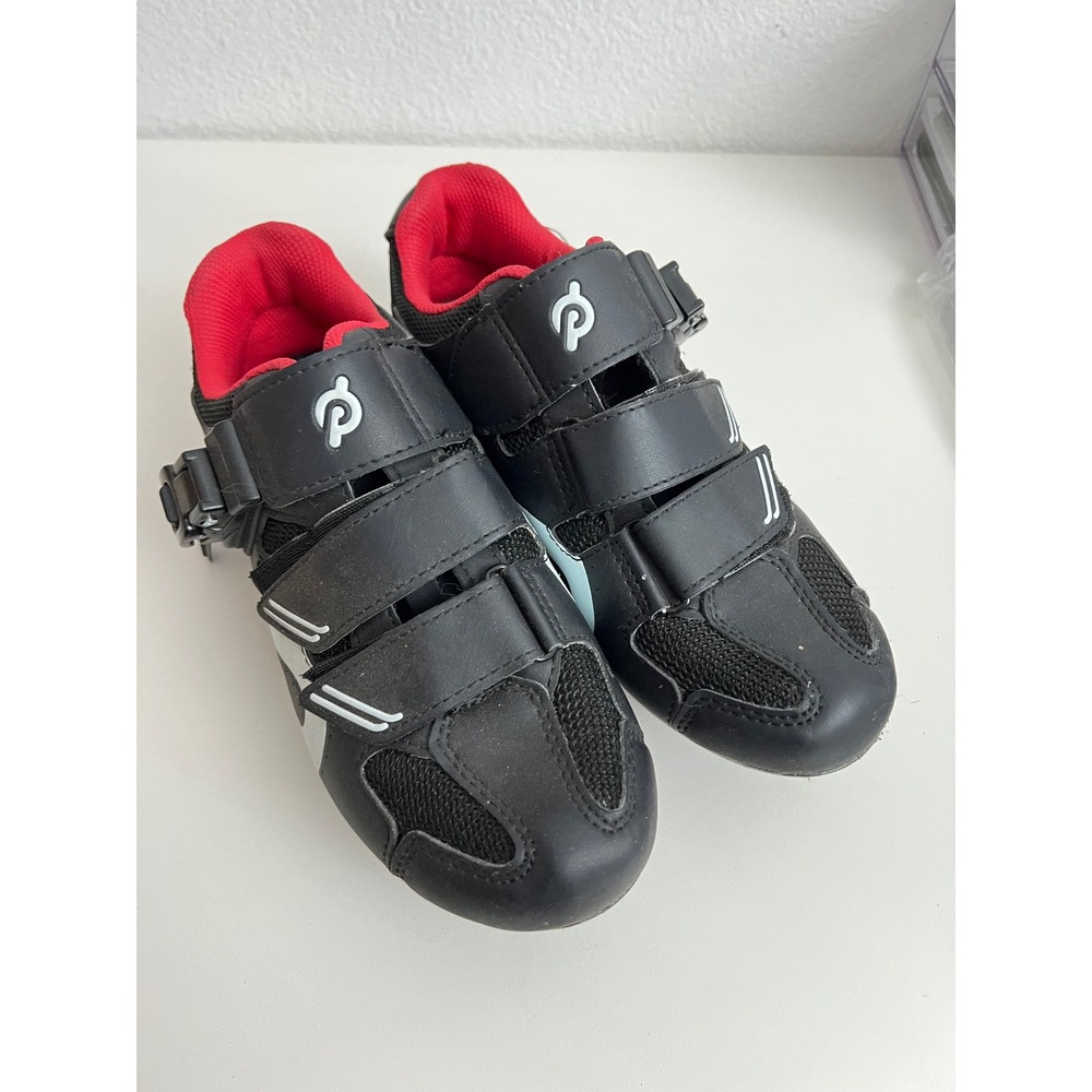 Peloton Cycling Shoes Black Red Indoor Spin Bike Cleats Size 38 Look Delta Cleat